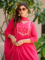 Thumbnail for Embroidered Flared Kurta With Pant & Dupatta, Pink - Hiral Fashion - Distacart
