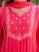 Thumbnail for Embroidered Flared Kurta With Pant & Dupatta, Pink - Hiral Fashion - Distacart
