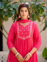 Thumbnail for Embroidered Flared Kurta With Pant & Dupatta, Pink - Hiral Fashion - Distacart