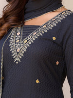Thumbnail for Sequined & Zari Embroidered Kurta With Pant & Dupatta, Navy Blue - Hiral Fashion - Distacart