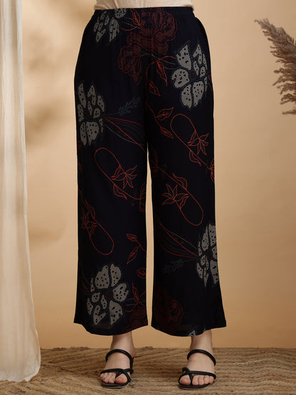 Floral Printed Kurta Pallazo Set, Black - Hiral Fashion - Distacart