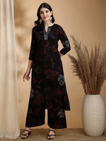 Thumbnail for Floral Printed Kurta Pallazo Set, Black - Hiral Fashion - Distacart