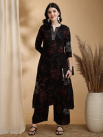 Thumbnail for Floral Printed Kurta Pallazo Set, Black - Hiral Fashion - Distacart
