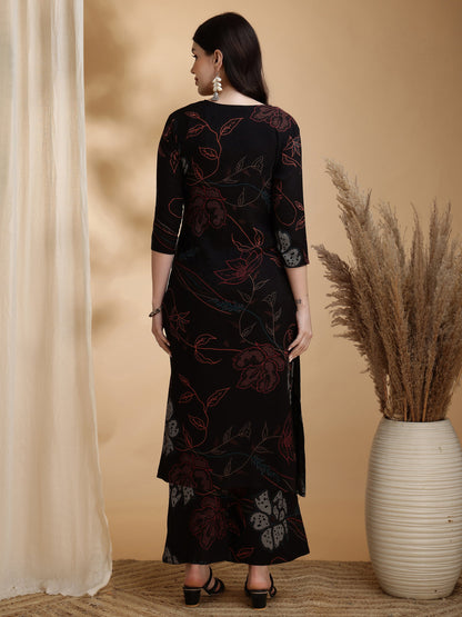 Floral Printed Kurta Pallazo Set, Black - Hiral Fashion - Distacart