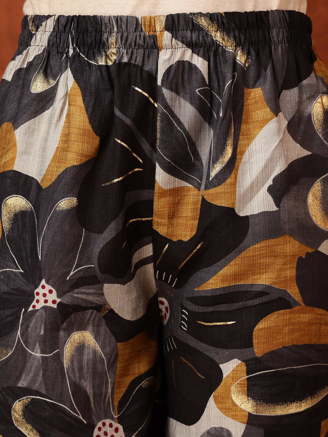 Floral Printed Kurta With Palazzo Pant, Black - Hiral Fashion - Distacart