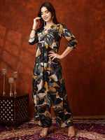 Thumbnail for Floral Printed Kurta With Palazzo Pant, Black - Hiral Fashion - Distacart
