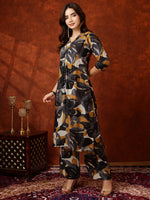 Thumbnail for Floral Printed Kurta With Palazzo Pant, Black - Hiral Fashion - Distacart