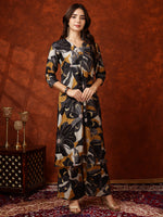 Thumbnail for Floral Printed Kurta With Palazzo Pant, Black - Hiral Fashion - Distacart