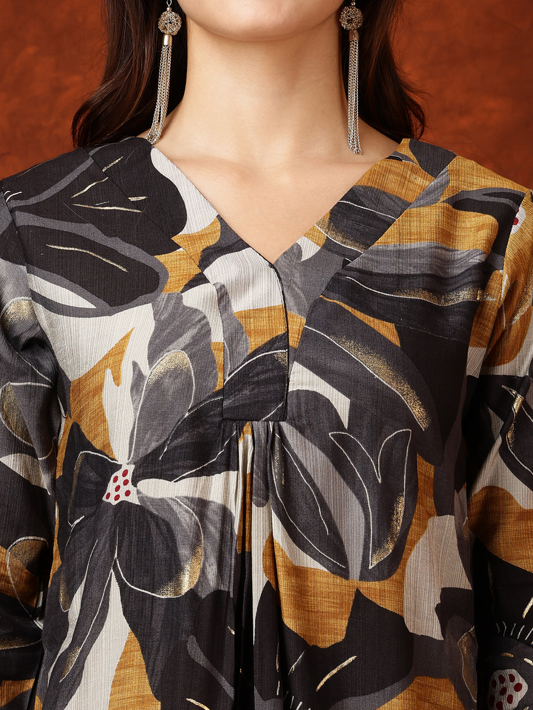 Floral Printed Kurta With Palazzo Pant, Black - Hiral Fashion - Distacart