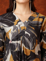 Thumbnail for Floral Printed Kurta With Palazzo Pant, Black - Hiral Fashion - Distacart
