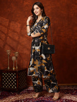 Thumbnail for Floral Printed Kurta With Palazzo Pant, Black - Hiral Fashion - Distacart