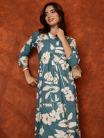 Thumbnail for Botanical Printed Kurta With Palazzo Pant, Turquoise - Hiral Fashion - Distacart