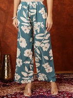 Thumbnail for Botanical Printed Kurta With Palazzo Pant, Turquoise - Hiral Fashion - Distacart