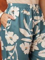 Thumbnail for Botanical Printed Kurta With Palazzo Pant, Turquoise - Hiral Fashion - Distacart
