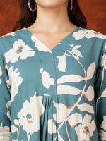 Thumbnail for Botanical Printed Kurta With Palazzo Pant, Turquoise - Hiral Fashion - Distacart