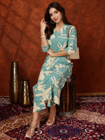 Thumbnail for Floral Printed Designer Collared Kurta With Palazzo, Turquoise - Hiral Fashion - Distacart