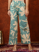Thumbnail for Floral Printed Designer Collared Kurta With Palazzo, Turquoise - Hiral Fashion - Distacart
