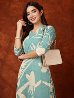 Thumbnail for Floral Printed Designer Collared Kurta With Palazzo, Turquoise - Hiral Fashion - Distacart