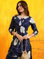 Thumbnail for Printed Kurta With Palazzo Pants, Navy Blue - Hiral Fashion - Distacart