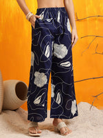 Thumbnail for Printed Kurta With Palazzo Pants, Navy Blue - Hiral Fashion - Distacart