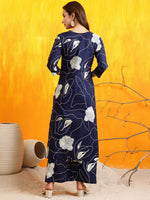 Thumbnail for Printed Kurta With Palazzo Pants, Navy Blue - Hiral Fashion - Distacart