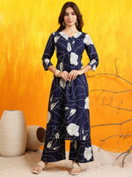 Thumbnail for Printed Kurta With Palazzo Pants, Navy Blue - Hiral Fashion - Distacart