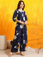 Thumbnail for Printed Kurta With Palazzo Pants, Navy Blue - Hiral Fashion - Distacart