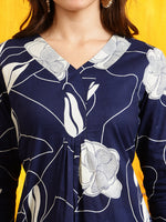 Thumbnail for Printed Kurta With Palazzo Pants, Navy Blue - Hiral Fashion - Distacart