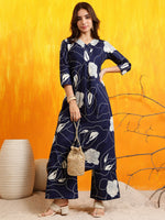 Thumbnail for Printed Kurta With Palazzo Pants, Navy Blue - Hiral Fashion - Distacart