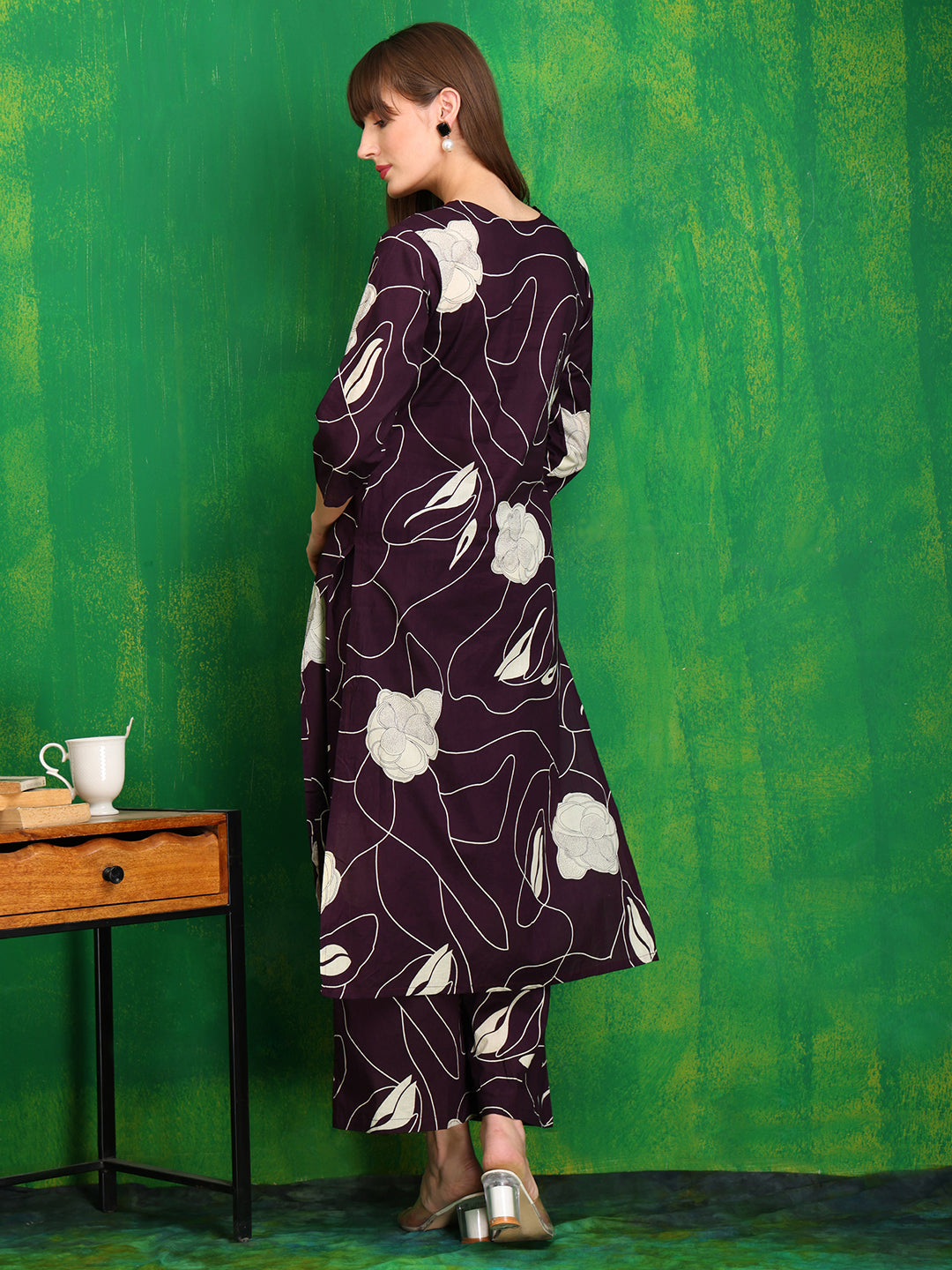 Printed Kurta With Palazzo Pants, Wine - Hiral Fashion - Dista