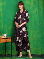 Thumbnail for Printed Kurta With Palazzo Pants, Wine - Hiral Fashion - Dista