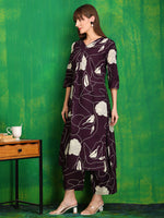 Thumbnail for Printed Kurta With Palazzo Pants, Wine - Hiral Fashion - Dista