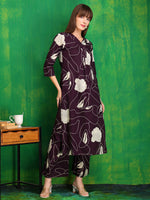 Thumbnail for Printed Kurta With Palazzo Pants, Wine - Hiral Fashion - Dista