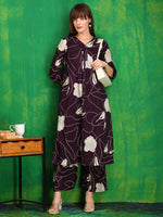 Thumbnail for Printed Kurta With Palazzo Pants, Wine - Hiral Fashion - Dista