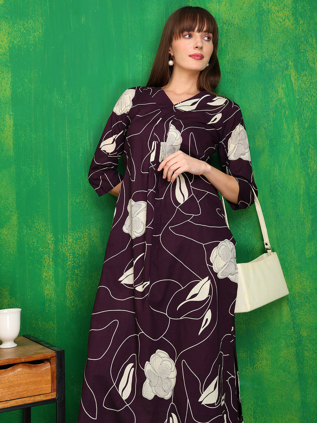 Printed Kurta With Palazzo Pants, Wine - Hiral Fashion - Dista