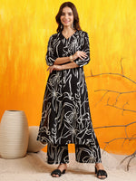 Thumbnail for Printed Kurta With Palazzo Pants, Black - Hiral Fashion - Distacart