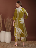 Thumbnail for Hand Embroidered With Floral & Leaf Printed Kurta And Palazzo, Olive - Hiral Fashion - Distacart