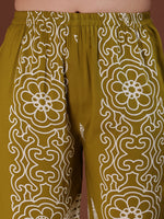 Thumbnail for Hand Embroidered With Floral & Leaf Printed Kurta And Palazzo, Olive - Hiral Fashion - Distacart