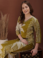 Thumbnail for Hand Embroidered With Floral & Leaf Printed Kurta And Palazzo, Olive - Hiral Fashion - Distacart