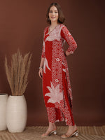 Thumbnail for Hand Embroidered With Floral & Leaf Printed Kurta And Palazzo, Rust - Hiral Fashion - Distacart
