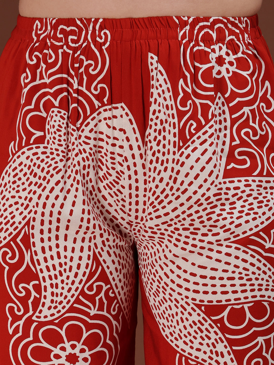 Hand Embroidered With Floral & Leaf Printed Kurta And Palazzo, Rust - Hiral Fashion - Distacart