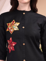 Thumbnail for Placement Floral Front Buttoned Kurta With Pant, Black - Hiral Fashion - Distacart