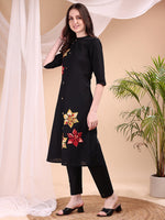 Thumbnail for Placement Floral Front Buttoned Kurta With Pant, Black - Hiral Fashion - Distacart