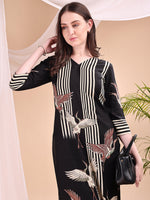 Thumbnail for Striped Printed Kurta With Pant, Black - Hiral Fashion - Distacart