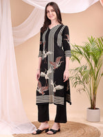 Thumbnail for Striped Printed Kurta With Pant, Black - Hiral Fashion - Distacart