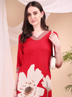 Thumbnail for Floral Printed Kurta With Pant, Red - Hiral Fashion - Distacart
