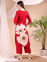 Thumbnail for Floral Printed Kurta With Pant, Red - Hiral Fashion - Distacart