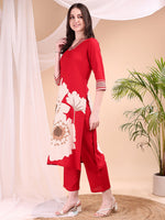 Thumbnail for Floral Printed Kurta With Pant, Red - Hiral Fashion - Distacart