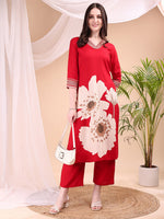 Thumbnail for Floral Printed Kurta With Pant, Red - Hiral Fashion - Distacart