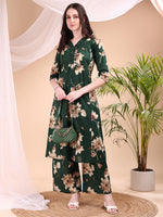 Thumbnail for Embroidered & Printed Kurta With Palazzo, Green - Hiral Fashion - Distacart